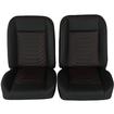 PUI Restomod Low Back Bucket Seat Set; Black Vinyl; Sport Mod I; Black Insert; w/ Red Stitching