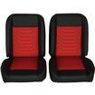 PUI Restomod Low Back Bucket Seat Set; Black Vinyl; Sport Mod I; Red Insert; w/ Black Stitching